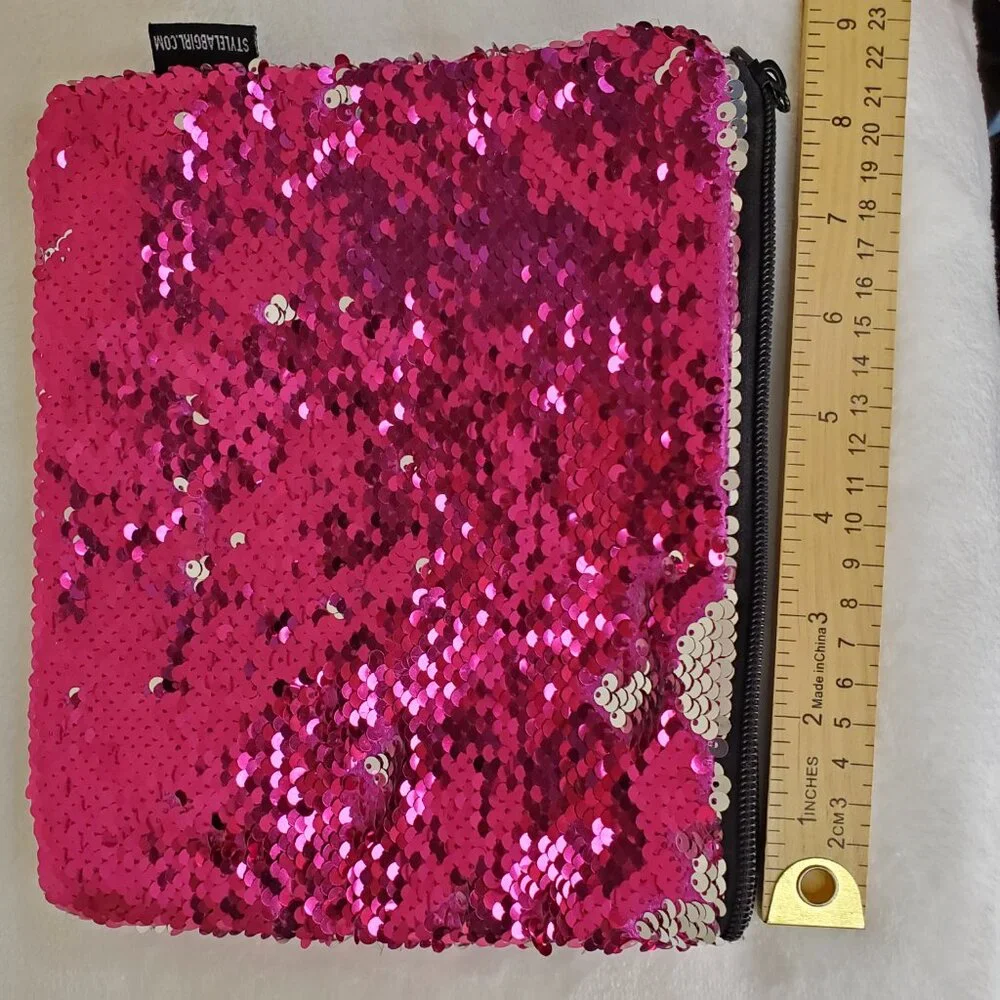Sequin Makeup Bag Cosmetic Purse Reversible Pink & Silver Sequins Girl Women